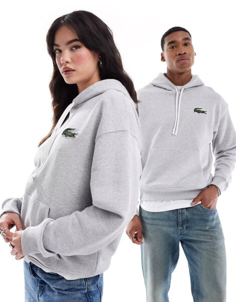 Lacoste unisex logo hoodie in grey marl