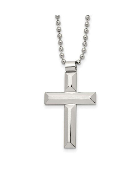 Chisel brushed and Polished Cross Pendant on a Ball Chain Necklace