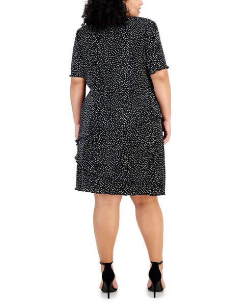 Plus Size Pleated Dot-Print Tiered Dress
