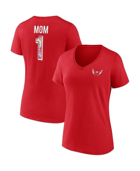 Women's Red Washington Capitals Team Mother's Day V-Neck T-shirt