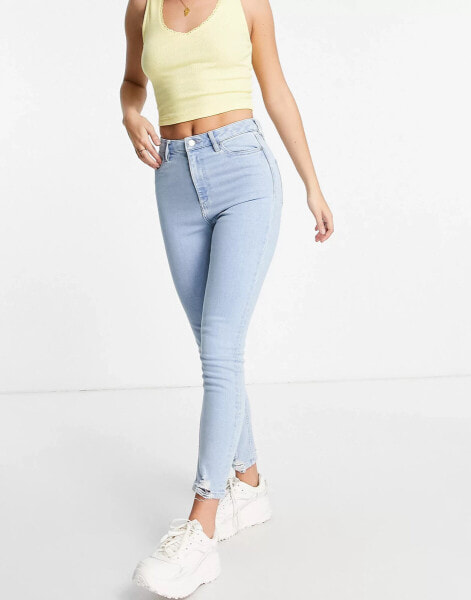 Miss Selfridge Lizzie skinny jeans with fray hem in lightwash blue