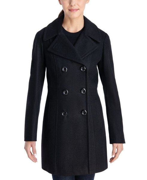 Women's Petite Notched-Collar Double-Breasted Peacoat, Created for Macy's