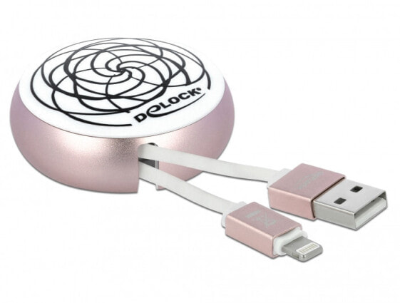 Delock USB 2.0 Retractable Cable Type-A to Lightning™ 8 pin white / pale pink - 0.92 m - USB A - USB 2.0 - Pink - White