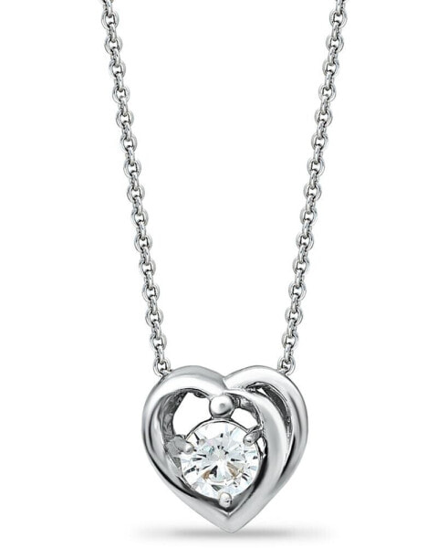 Cubic Zirconia Heart Slider Pendant Necklace in Sterling Silver, 16" + 2", Created for Macy's