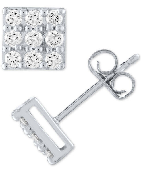 Lab Grown Square Diamond Cluster Stud Earrings (1/2 ct. t.w.) in Sterling Silver