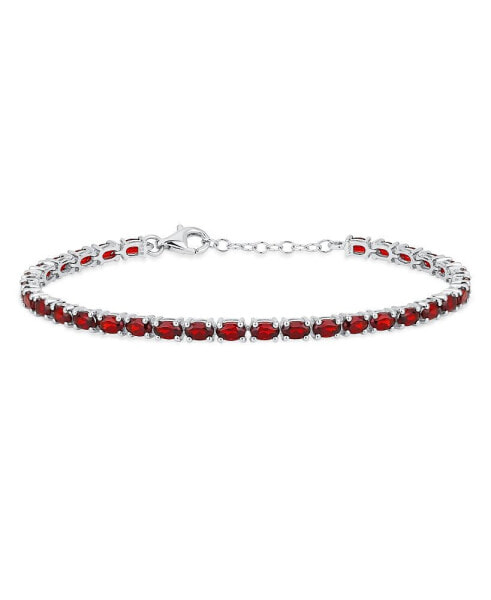 Simple Strand Red Natural Garnet Tennis Bracelet For Women Sterling Silver 7-7.5 Inch