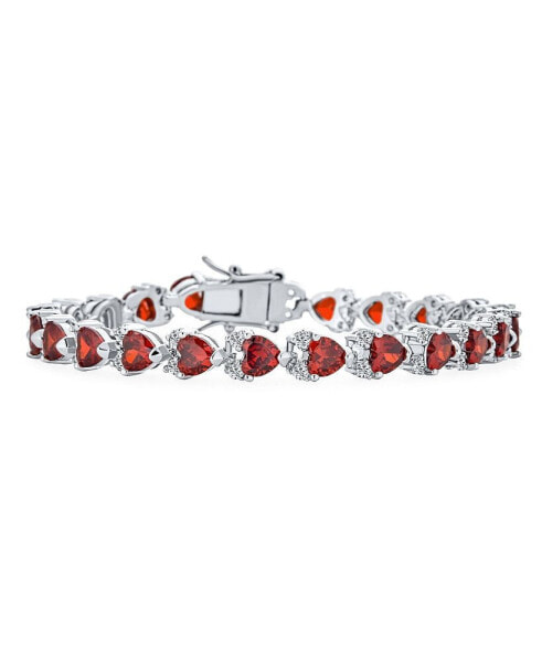 Red Clear 20 CT Cubic Zirconia CZ Tennis Bracelet Heart Shape For Women Rhodium 7.5 Inch