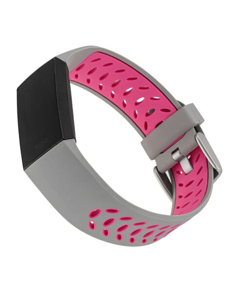 Gray and Pink Premium Sport Silicone Band Compatible with the Fitbit Charge 3 and 4