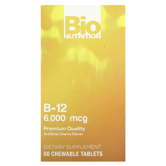 Витамин B-12 жевательные таблетки Bio Nutrition, Вишневый вкус, 6,000 mcg, 50 шт.