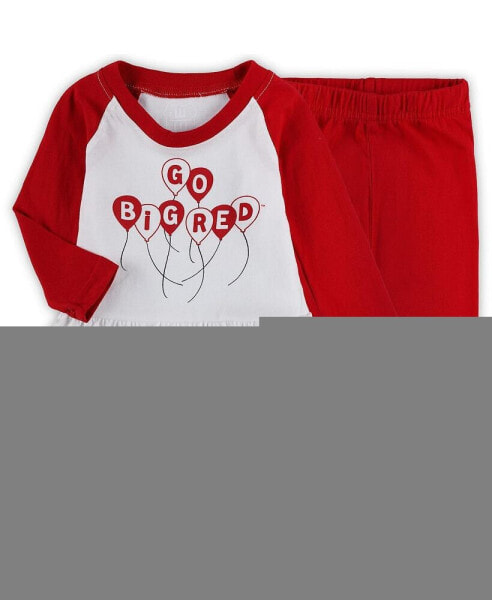 Костюм Wes & Willy Girls Infant Scarlet, White Nebraska Huskers Balloon Raglan 3/4-Sleeve Leggings Set.