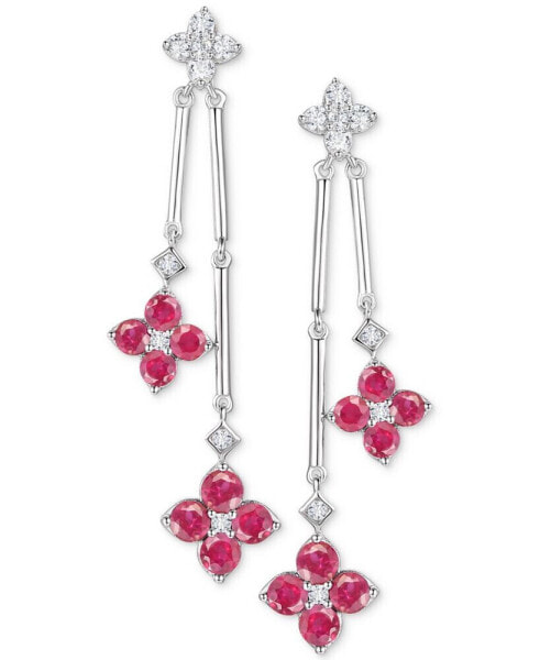 Sapphire (1-1/10 ct. t.w.) & Diamond (1/5 ct. t.w.) Flower Drop Earrings in Sterling Silver (Also in Ruby & Emerald)