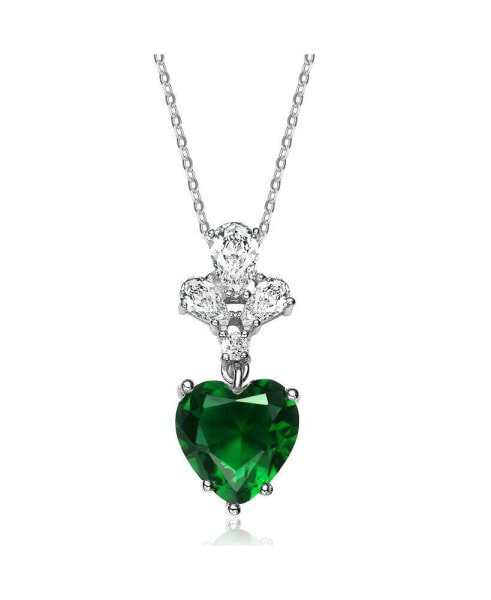 Sophisticated Sterling Silver White Gold Plated with Colored Heart Shaped Cubic Zirconia Pendant