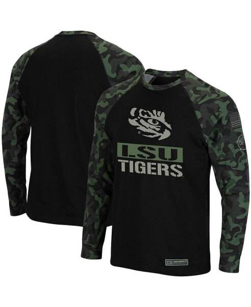 Men's Black, Camo LSU Tigers OHT Military-Inspired Appreciation Big and Tall Raglan Long Sleeve T-shirt
