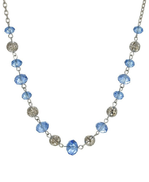 2028 women's Silver Tone with Blue and Silver Beaded Chain Necklace