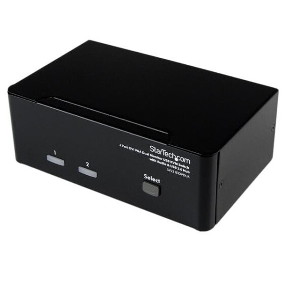 StarTech.com 2 Port DVI VGA Dual Monitor KVM Switch USB with Audio & USB 2.0 Hub - 1920 x 1200 pixels - WUXGA - 18 W - Black