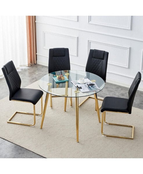 Modern Glass-Top Dining Table with Gold Legs Sleek, Stylish, and Inviting