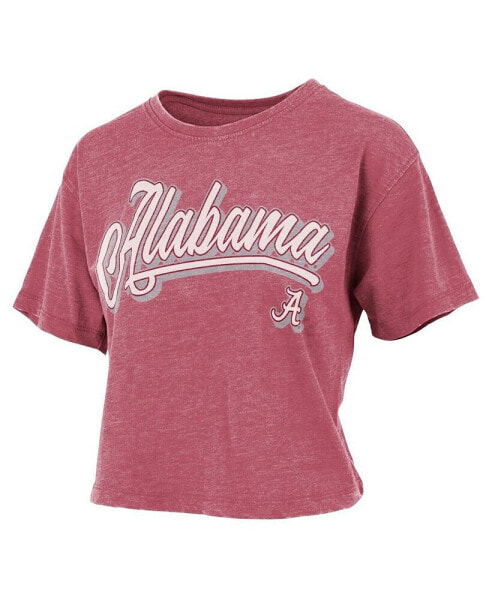 Women's Crimson Distressed Alabama Crimson Tide Team Script Harlow Vintage-Like Waist Length T-shirt
