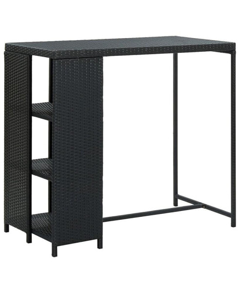 Bar Table with Storage Rack Black 47.2"x23.6"x43.3" Poly Rattan