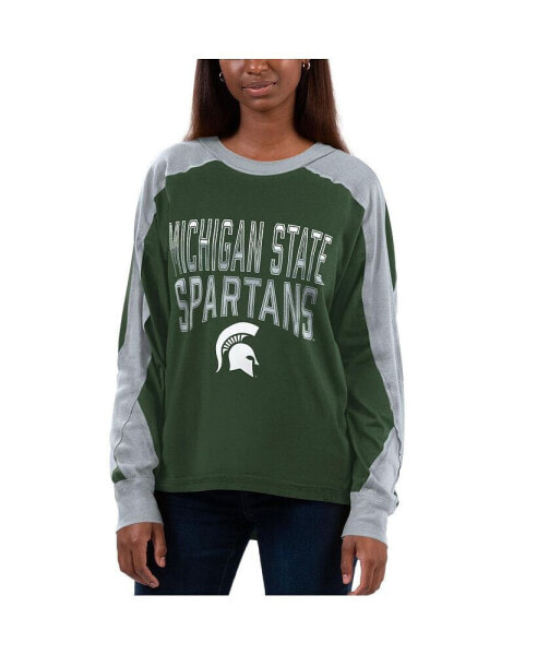 Women's Green, Gray Michigan State Spartans Smash Oversized Long Sleeve T-shirt