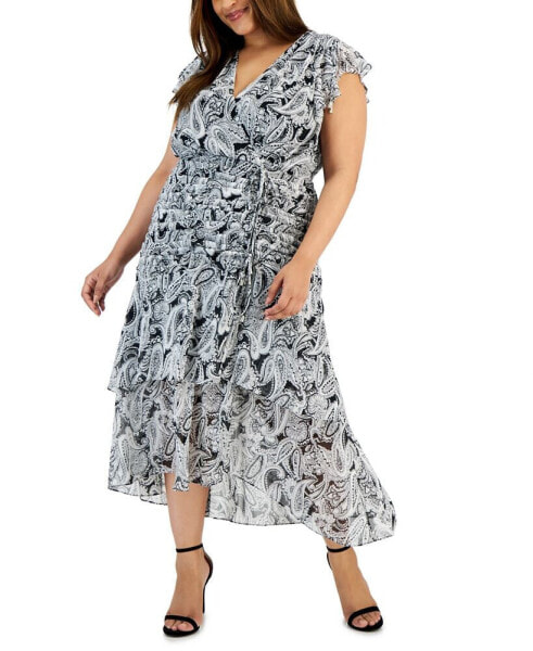 Платье Tahari средней длины с высокой талией и принтом Paisley размер плюс