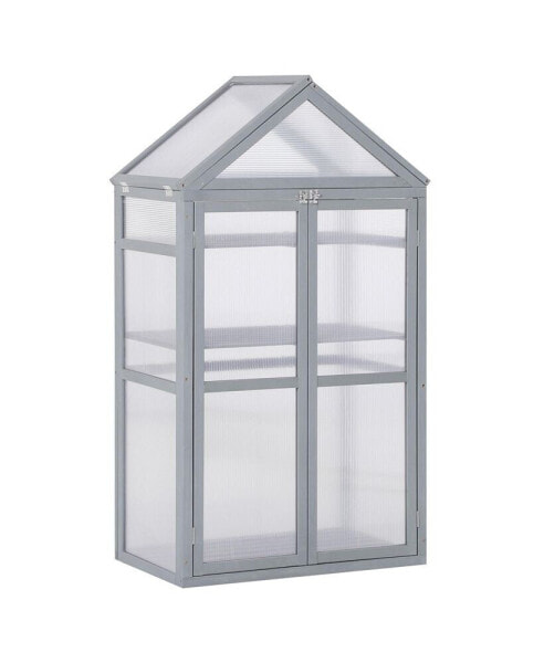 32" x 19" x 54" Wooden Cold Frame Greenhouse for Plants PC Board Grey