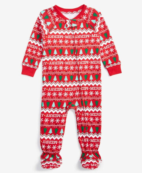 Family Pajamas Baby Cotton Snug-Fit Merry Footed Family Matching Christmas Pajamas, Created for Macy's