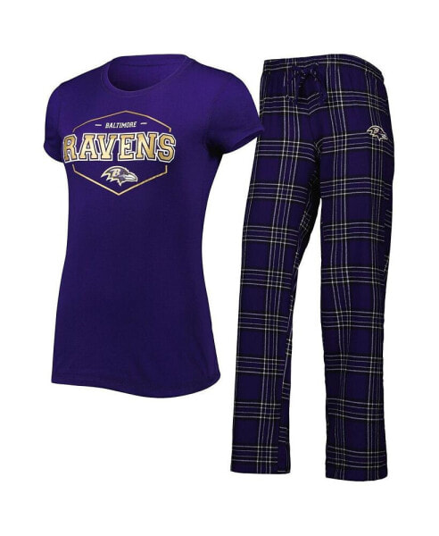 Women's Purple, Black Baltimore Ravens Plus Size Badge T-shirt and Pants Sleep Set