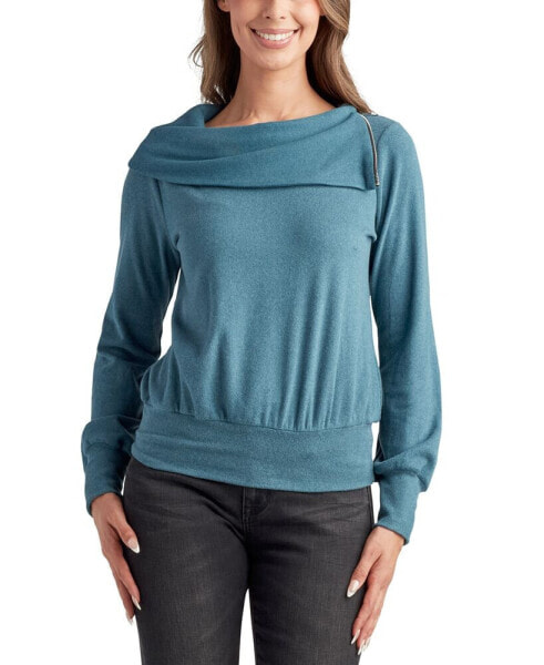 Juniors' Sueded Mini-Rib Long-Sleeve Sweater