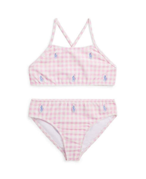 Toddler and Little Girls Gingham Polo Pony Two-Piece Swimsuit