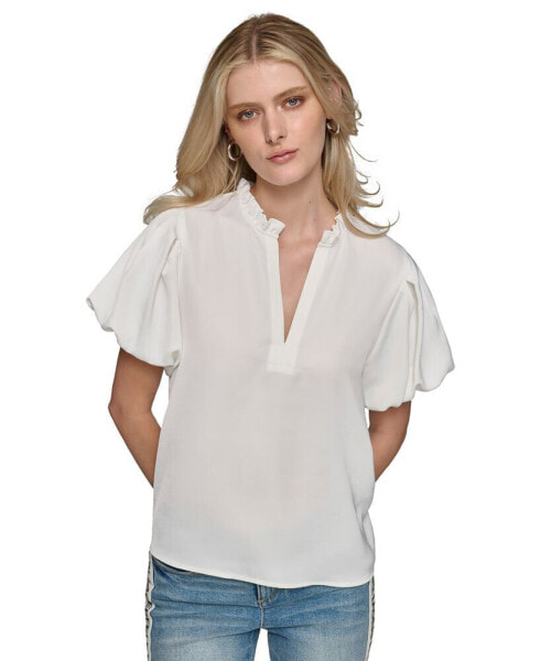 Women's V-Neck Puff-Sleeve Blouse