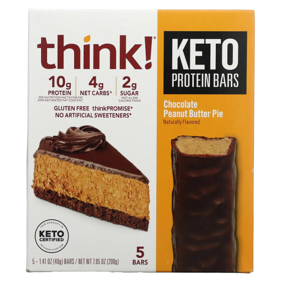 Протеиновый батончик Think! Keto Protein Bars, Шоколадно-арахисовый пирог, 5 батончиков, 40 г каждый