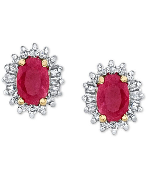 Ruby (1-1/5 ct. t.w.) & Diamond (1/4 ct. t.w.) Halo Stud Earrings in 10k Gold