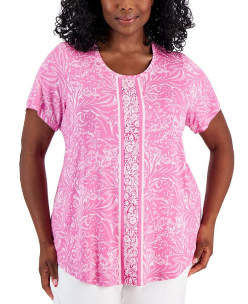 Plus Size Runway Print Short-Sleeve Top, Created for Macy's