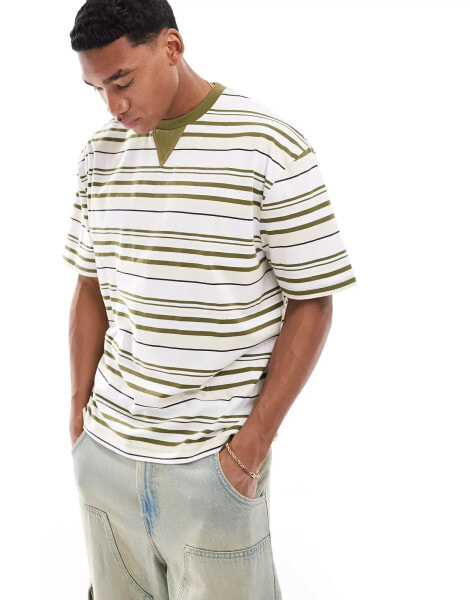 ASOS DESIGN oversized t-shirt in khaki stripe