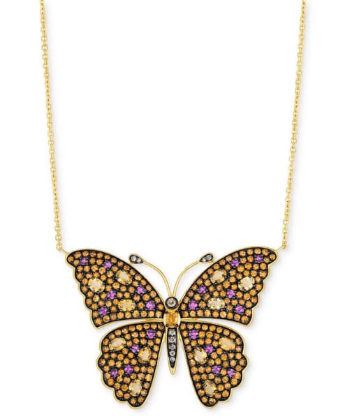 Le Vian multi-Gemstone (5-5/8 ct. t.w.) & Chocolate Diamond (1/8 ct. t.w.) Butterfly Adjustable 20" Pendant Necklace in 14k Gold