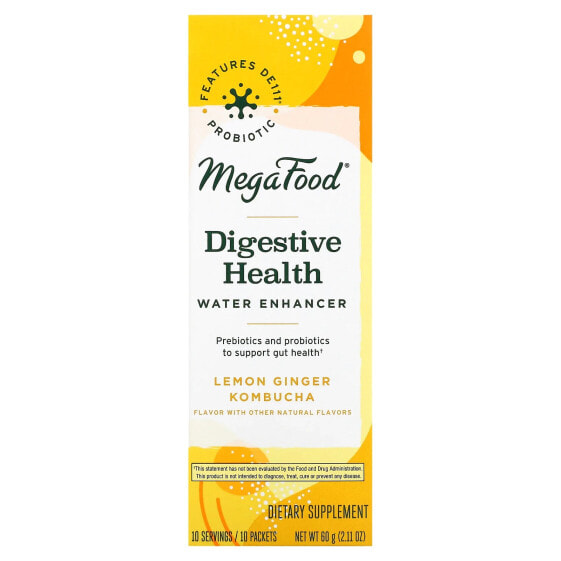 MegaFood, Digestive Health, Water Enhancer, чайный гриб с лимоном и имбирем, 10 пакетиков по 6 г (0,21 унции)