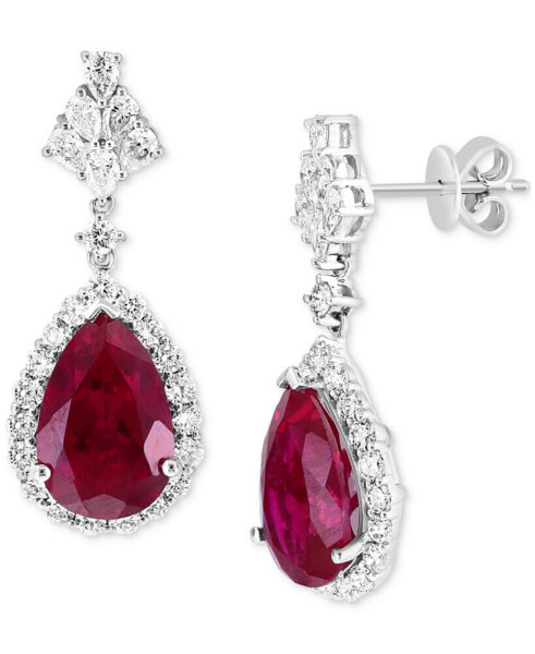 EFFY® Lab Grown Ruby (6-5/8 ct. t.w.) & Lab Grown Diamond (1-1/2 ct. t.w.) Teardrop Halo Drop Earrings in 14k White Gold
