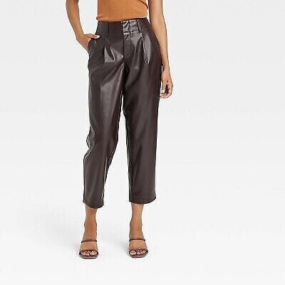 Women's High-Rise Faux Leather Tapered Ankle Pants - A New Day Dark Brown 6