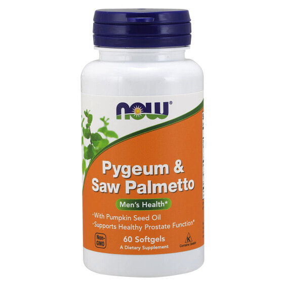 NOW Foods Pygeum & Saw Palmetto Комплекс с пиджеум, пальметто и маслом семян тыквы для простаты и мочевой системы 60 гелевых капсул