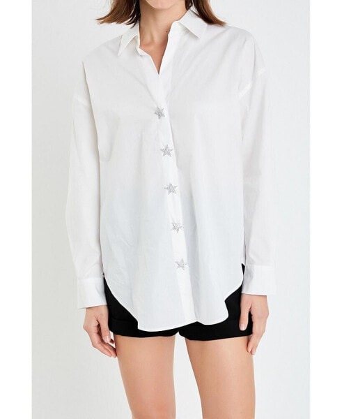 Women's Over d Collared Button Detail Shirt