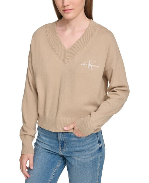 Women's Dropped-Shoulder Long-Sleeve V-Neck Top