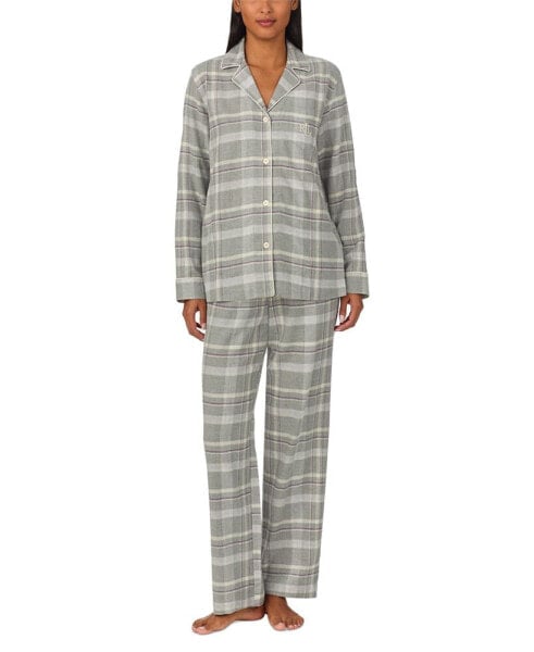 Women's 2-Pc. Long-Sleeve Notch-Collar Long Pants Pajama Set