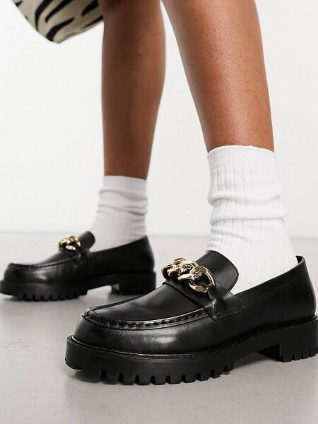 Walk London Clara chain loafers in black leather