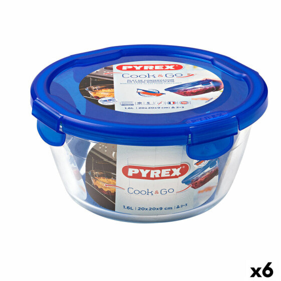 Герметичная коробочка для завтрака Pyrex Cook&go 20 x 20 x 10,3 cm Синий 1,6 L Cтекло (6 штук)