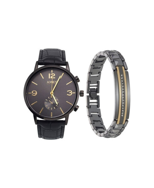 Men's Analog Black Polyurethane Strap Watch, 42mm and Bracelet Set