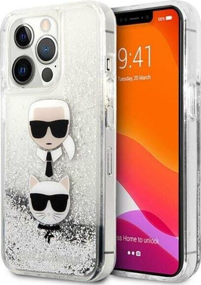 Karl Lagerfeld Etui Karl Lagerfeld KLHCP13XKICGLS Apple iPhone 13 Pro Max srebrny/silver hardcase Liquid Glitter Karl&Choupette Head