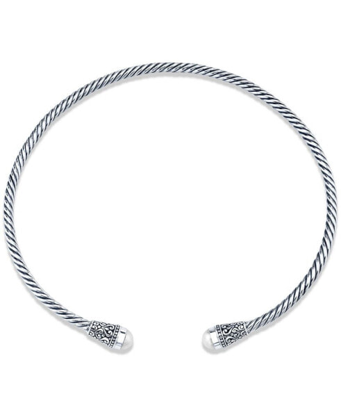Macy's cultured Freshwater Pearl (9-1/2mm) Cuff 16-1/4" Statement Necklace in Sterling Silver
