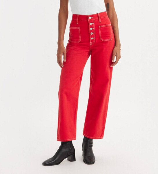 Levi's Premium Women Ribcage Straight Ankle Jeans Patch Pocket Red 23 x 29 new