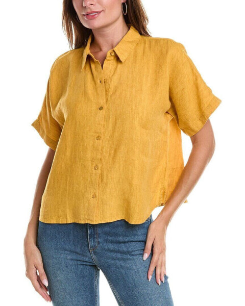 Eileen Fisher Classic Collar Linen Shirt Women's Yellow S