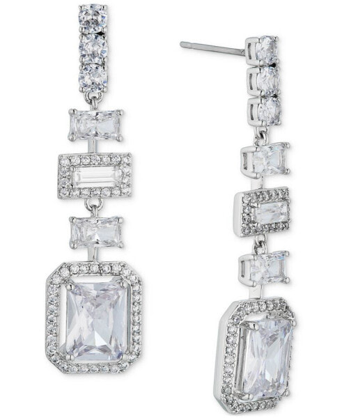Silver-Tone Crystal Linear Drop Earrings